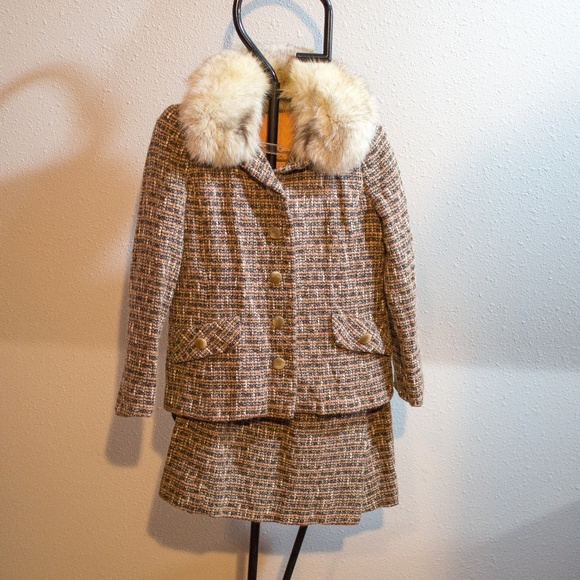 Vintage 1940's Mink Antique Tweed Skirt Suit